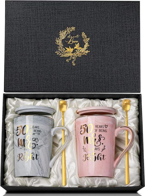 50th Mr Right and Mrs Always Right Marble Coffee Mugs for Married Couples